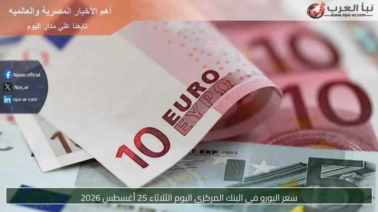 سعر اليورو في البنك المركزي اليوم الثلاثاء 25 أغسطس 2026