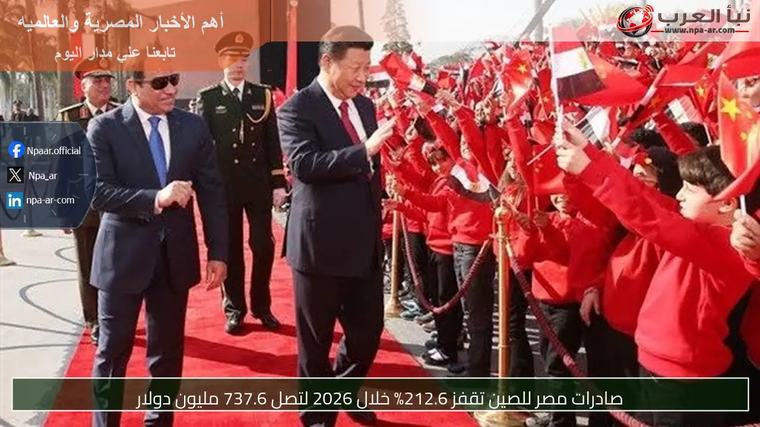 صادرات مصر للصين تقفز 212.6% خلال 2026 لتصل 737.6 مليون دولار